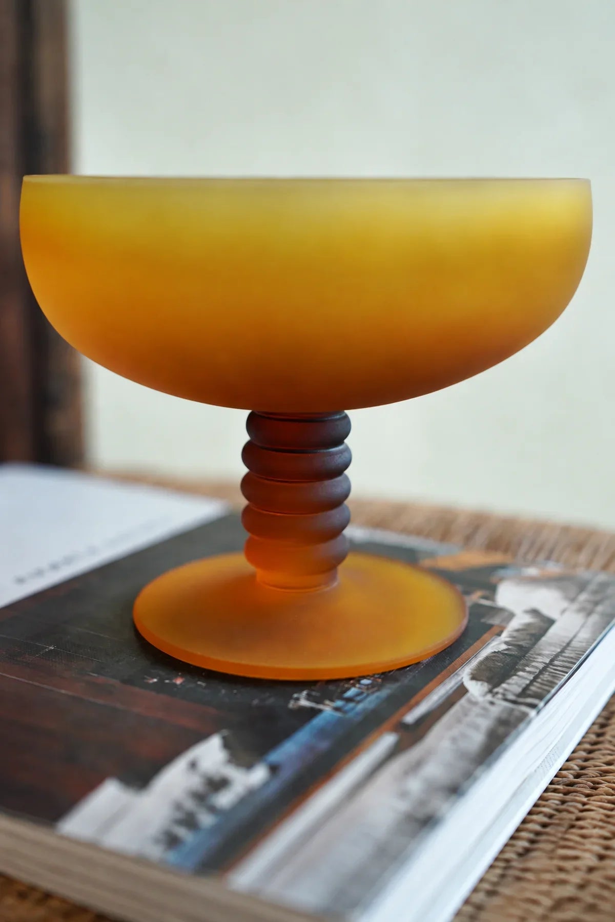 Golden Hour Amber Frosted Glass Fruit Bowl