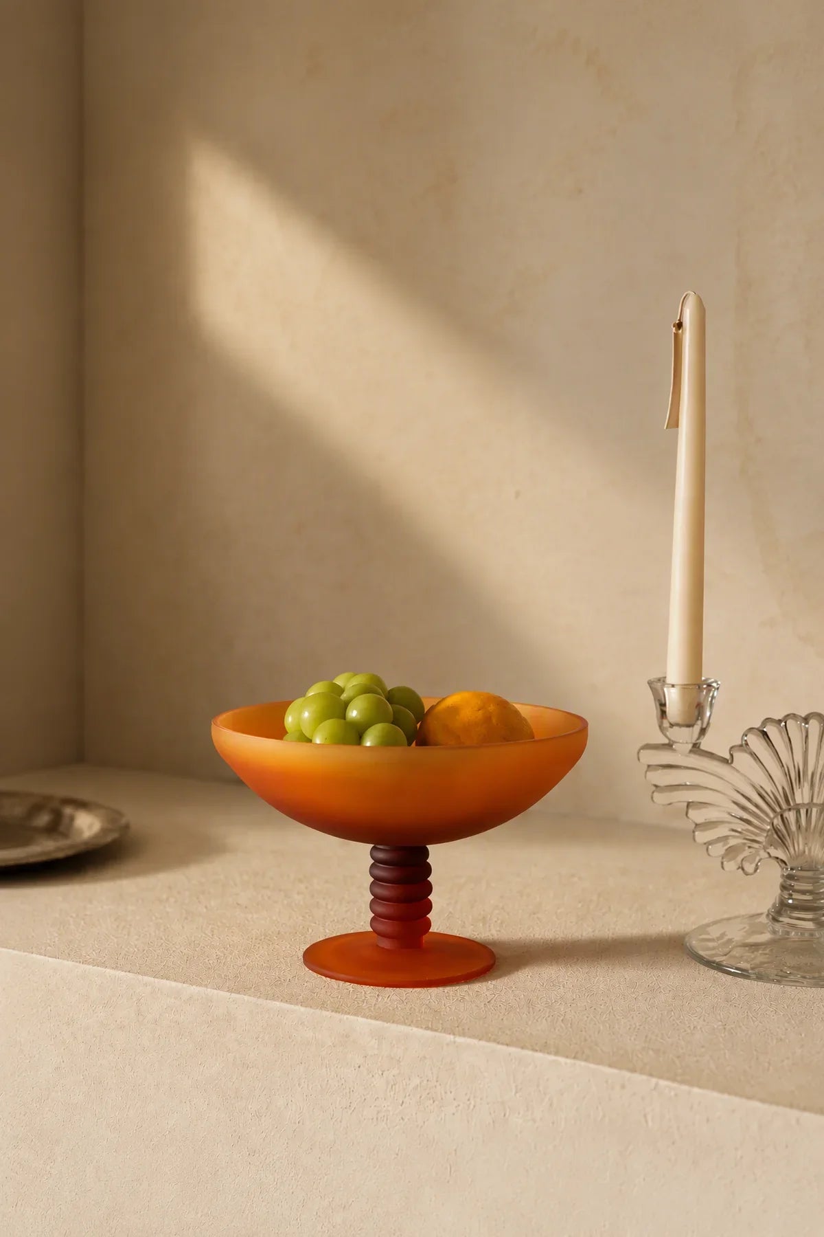 Golden Hour Amber Frosted Glass Fruit Bowl