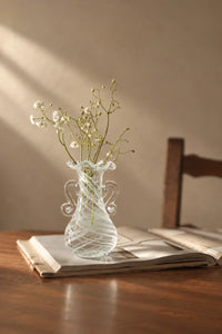Ribbon Dance White Spiral Glass Flower Vase