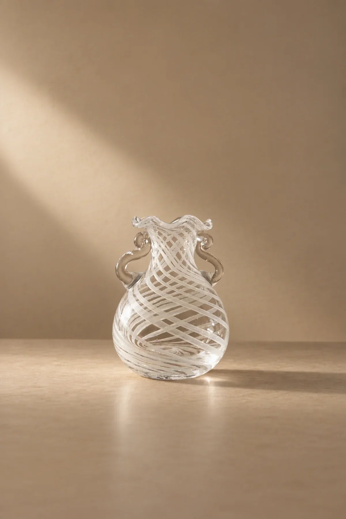 Ribbon Dance White Spiral Glass Flower Vase