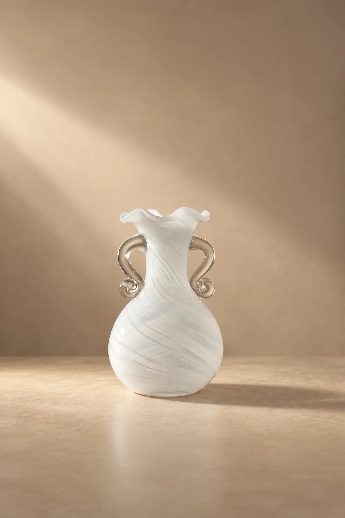 Ribbon Dance White Spiral Glass Flower Vase