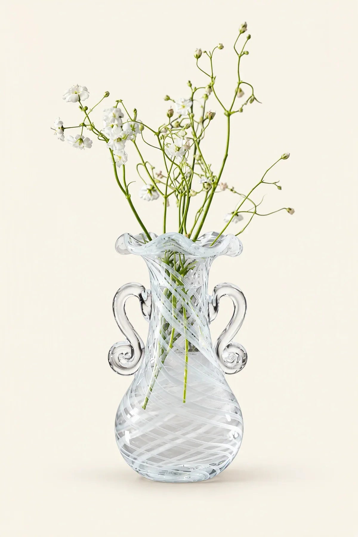 Ribbon Dance White Spiral Glass Flower Vase