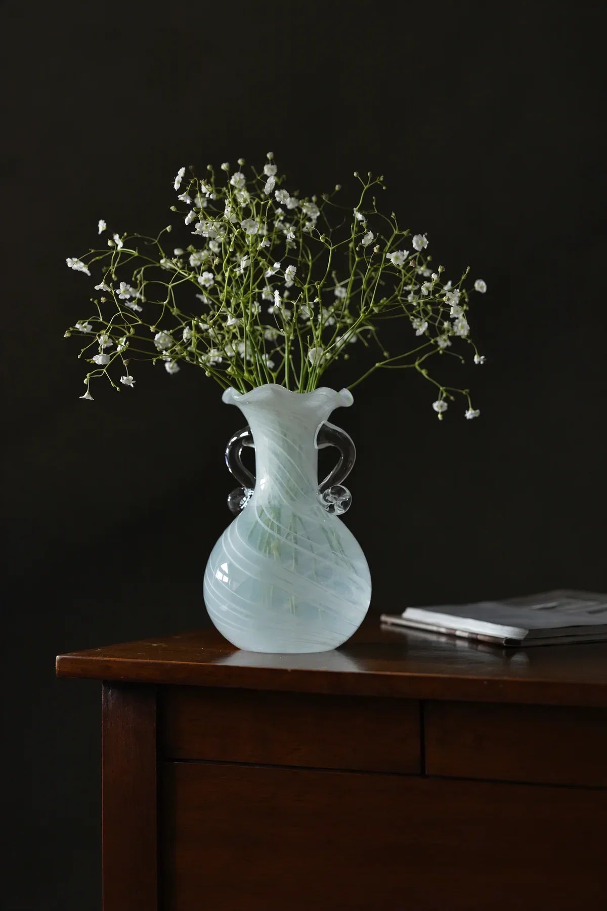 Ribbon Dance White Spiral Glass Flower Vase