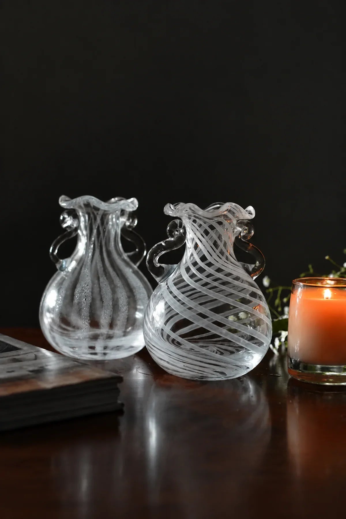 Ribbon Dance White Spiral Glass Flower Vase