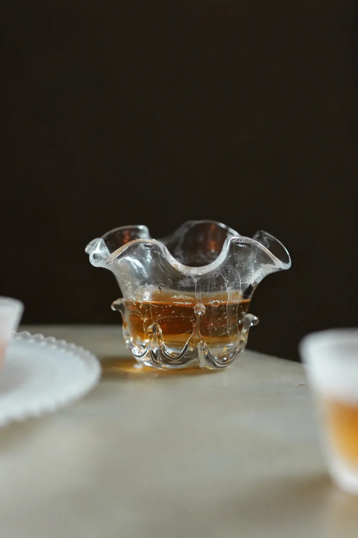 Gathered Petal Clear Seeded Glass Tea Cup