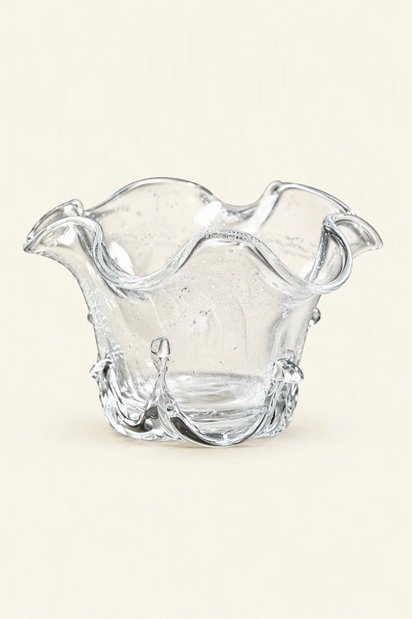 Gathered Petal Clear Seeded Glass Tea Cup