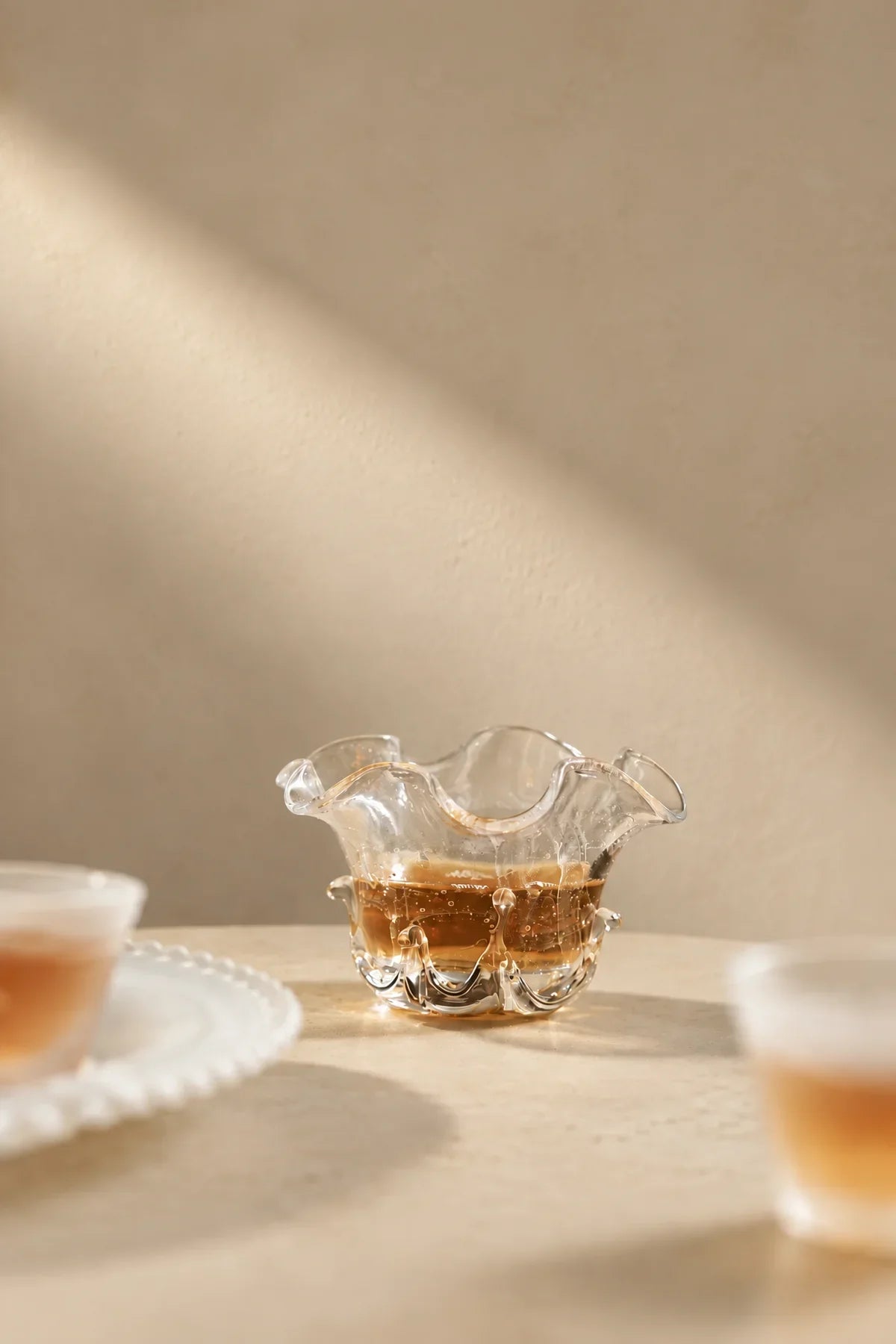 Gathered Petal Clear Seeded Glass Tea Cup