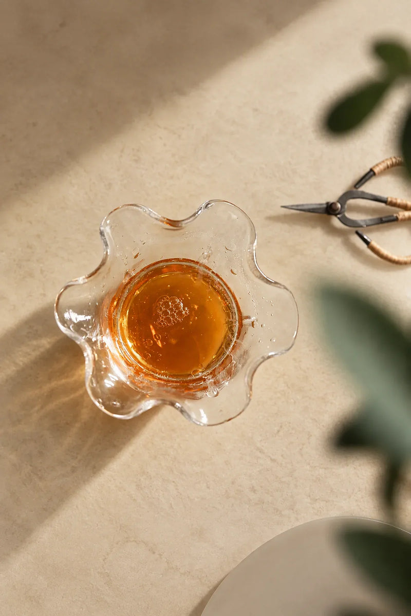 Gathered Petal Clear Seeded Glass Tea Cup
