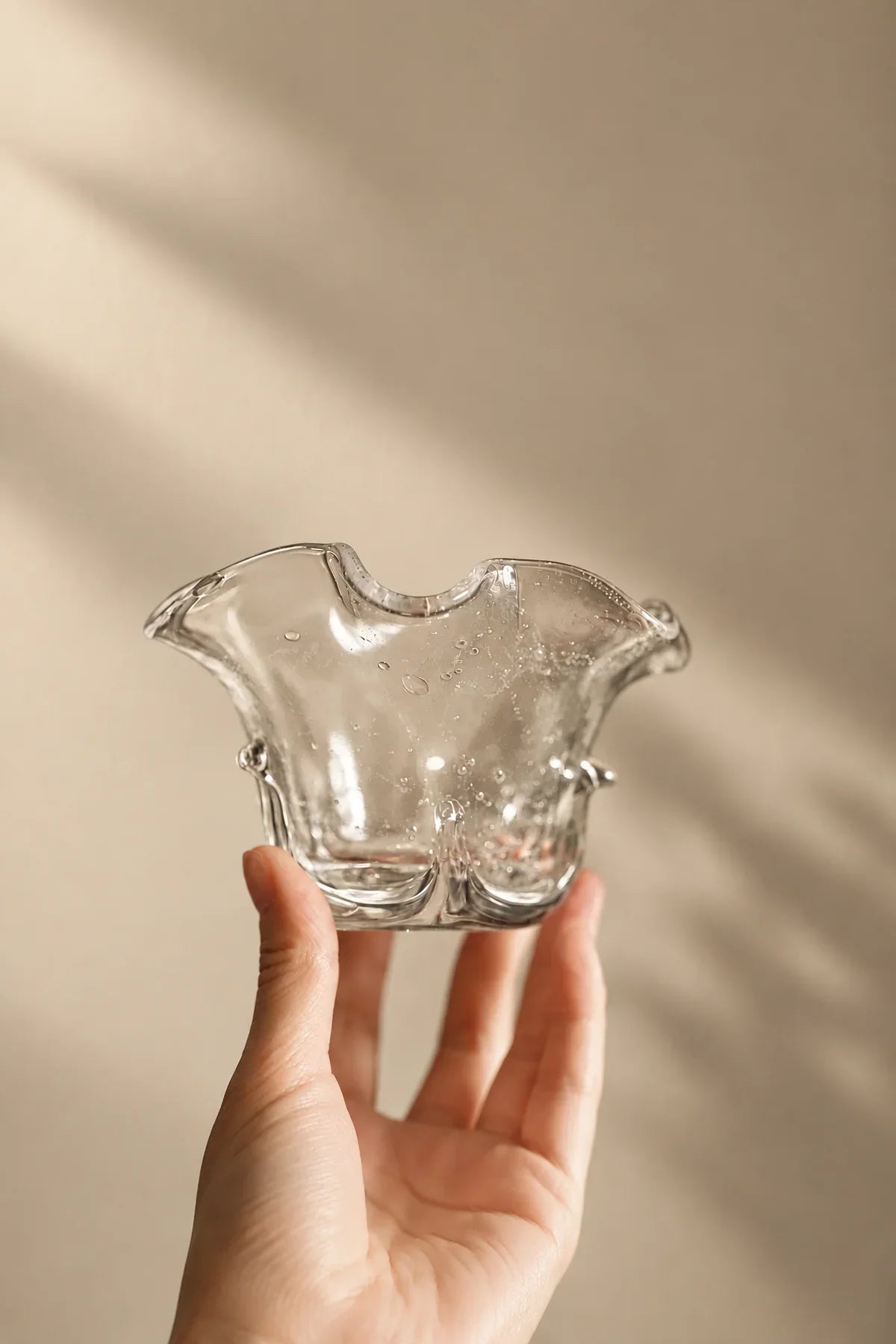 Gathered Petal Clear Seeded Glass Tea Cup