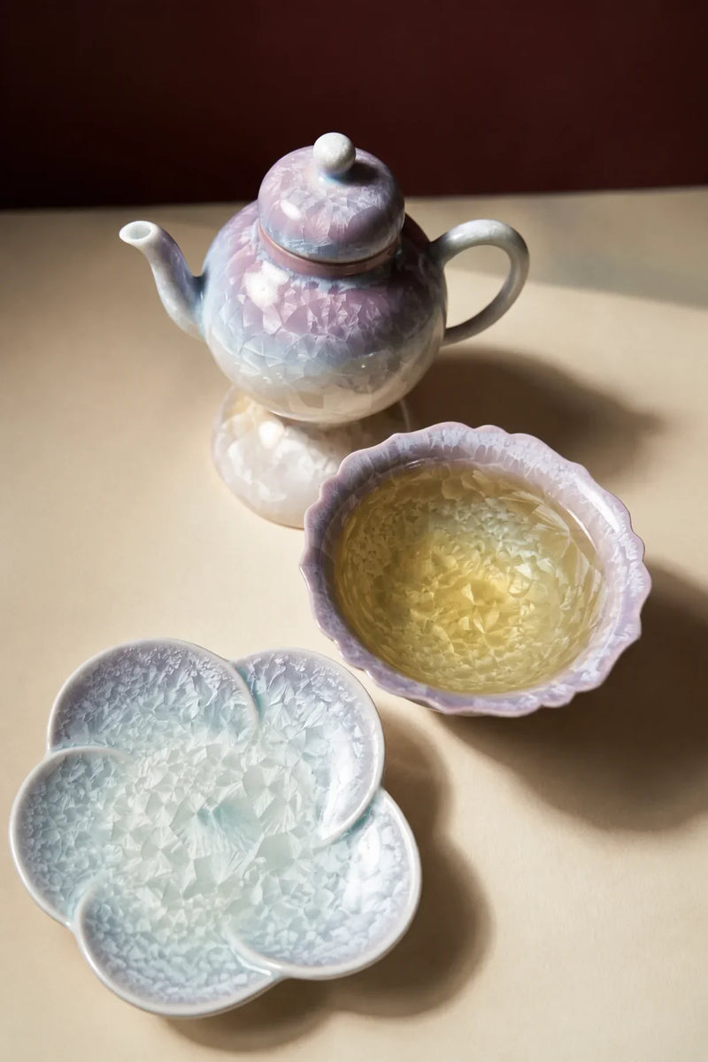 Frost Bloom Lavender-Blue Ceramic Tea Set