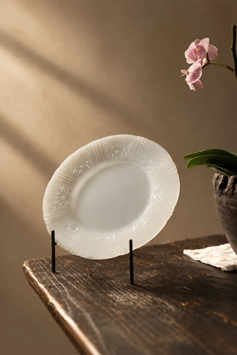 Moonlit Garden Translucent White Glass Dessert Plate