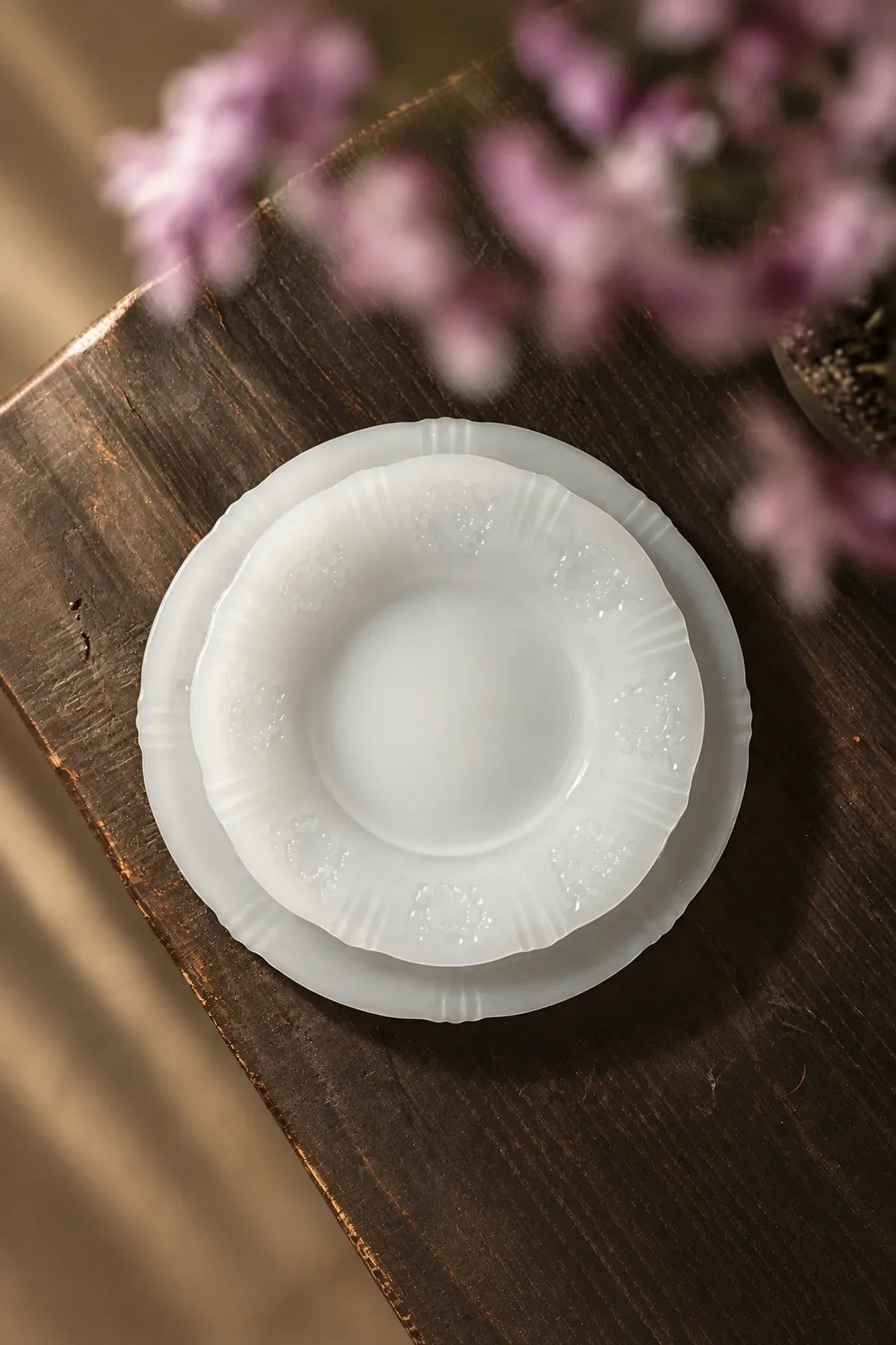 Moonlit Garden Translucent White Glass Dessert Plate