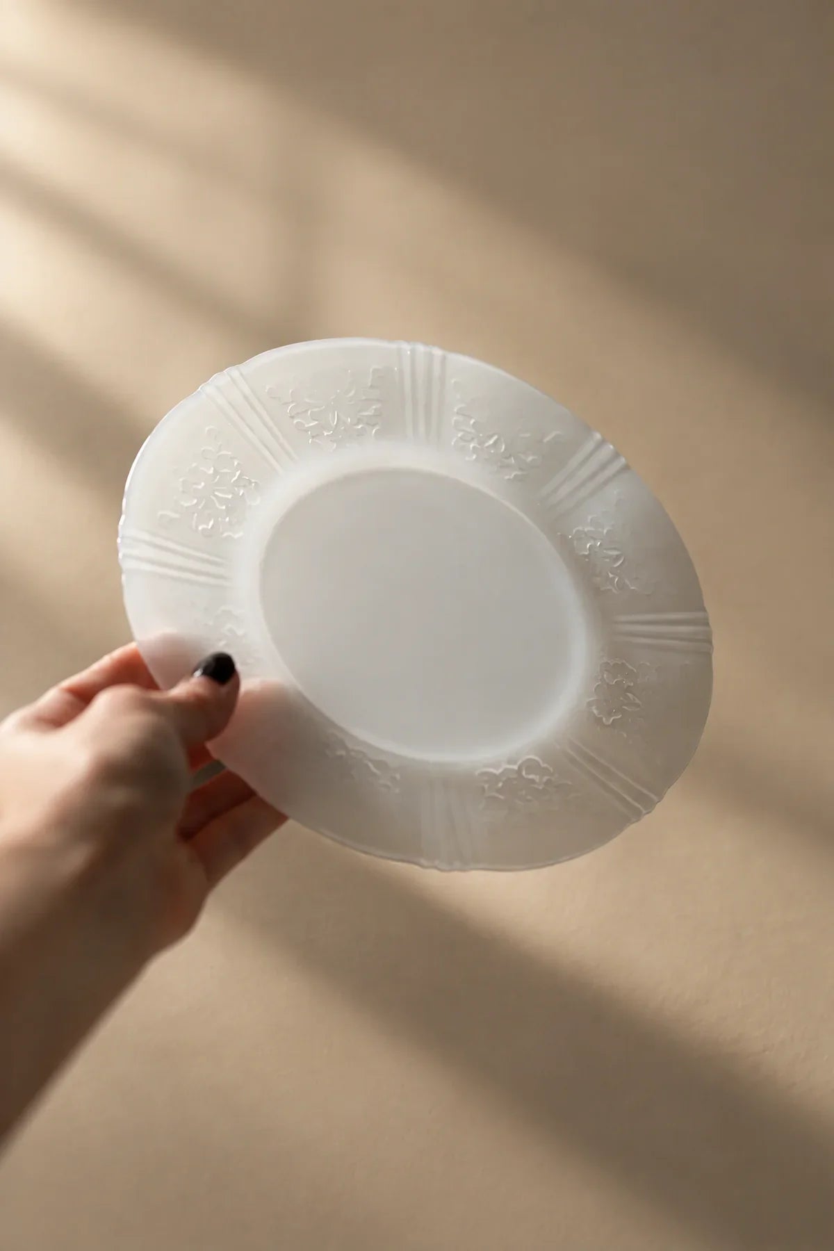 Moonlit Garden Translucent White Glass Dessert Plate