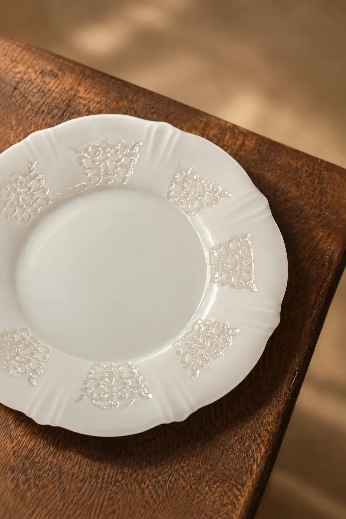 Moonlit Garden Translucent White Glass Dessert Plate