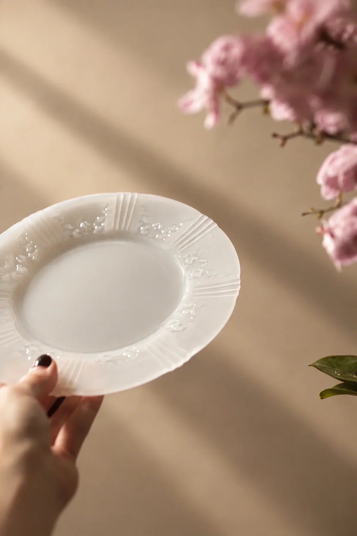 Moonlit Garden Translucent White Glass Dessert Plate