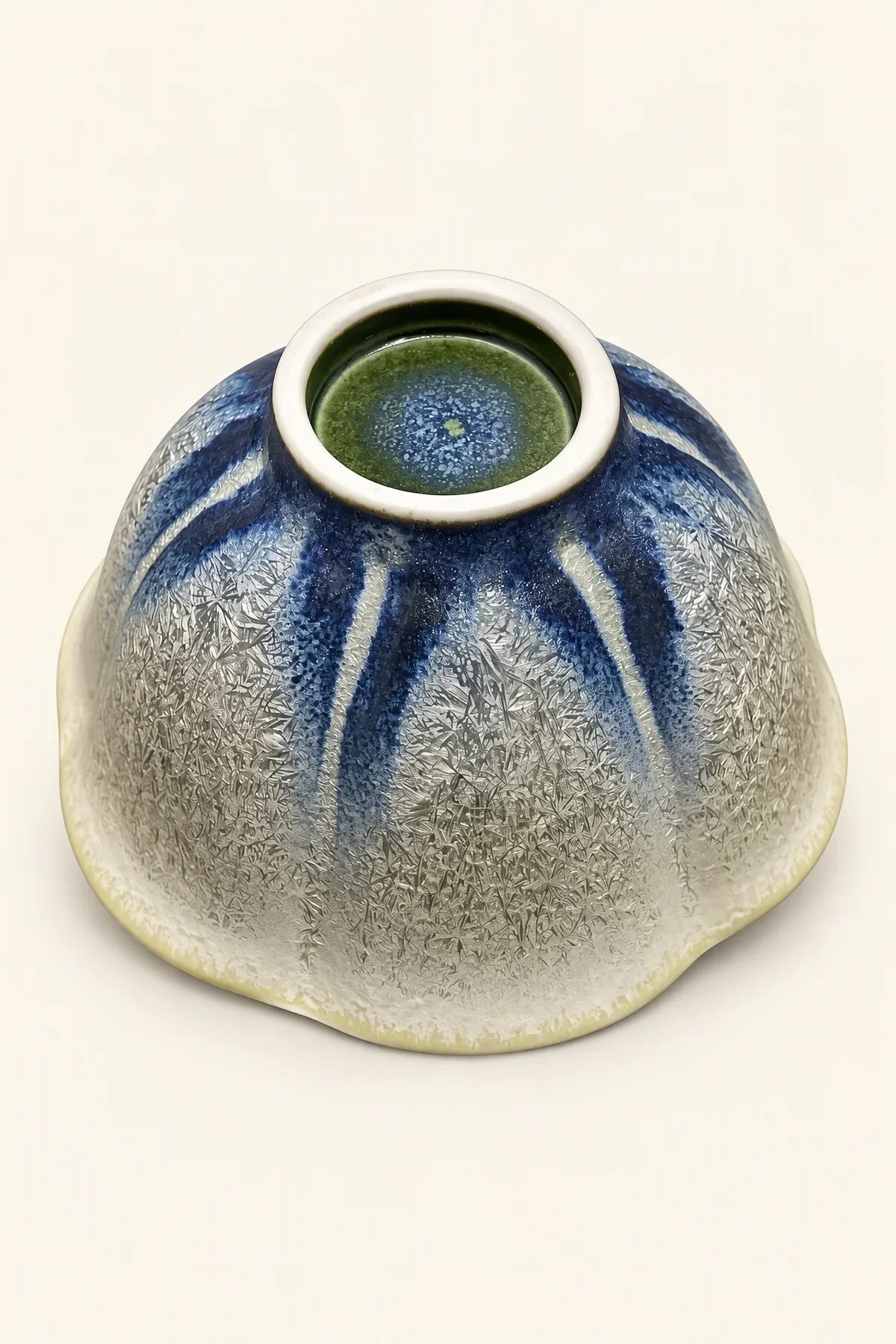 Frost Bloom Blue-Cream Ceramic Serving Bowl