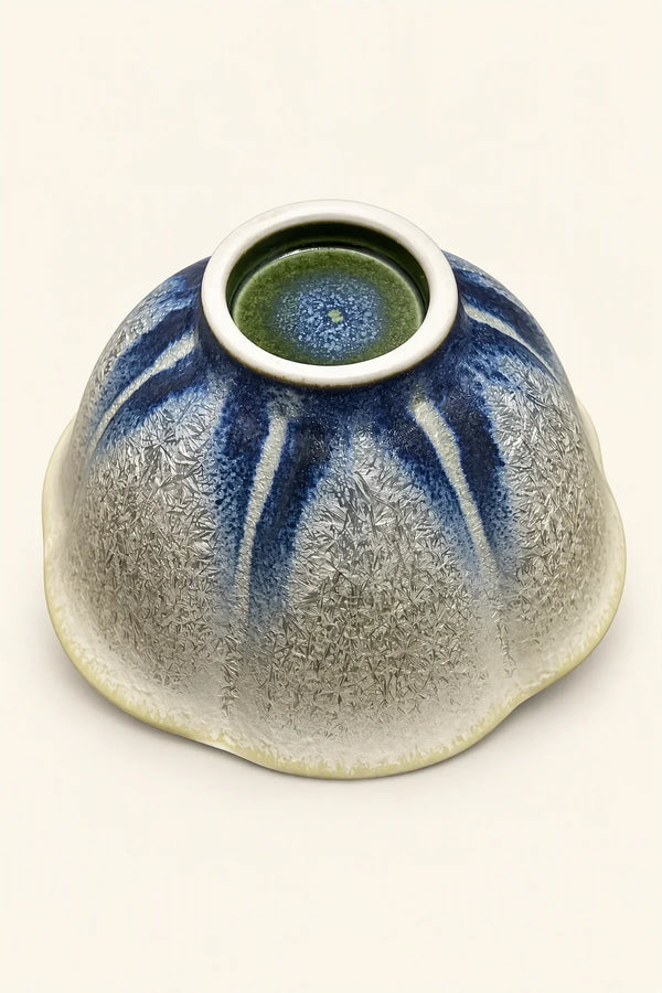 Frost Bloom Blue-Cream Ceramic Serving Bowl