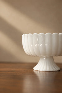 Parlor Bloom White Glass Footed Serving Bowl