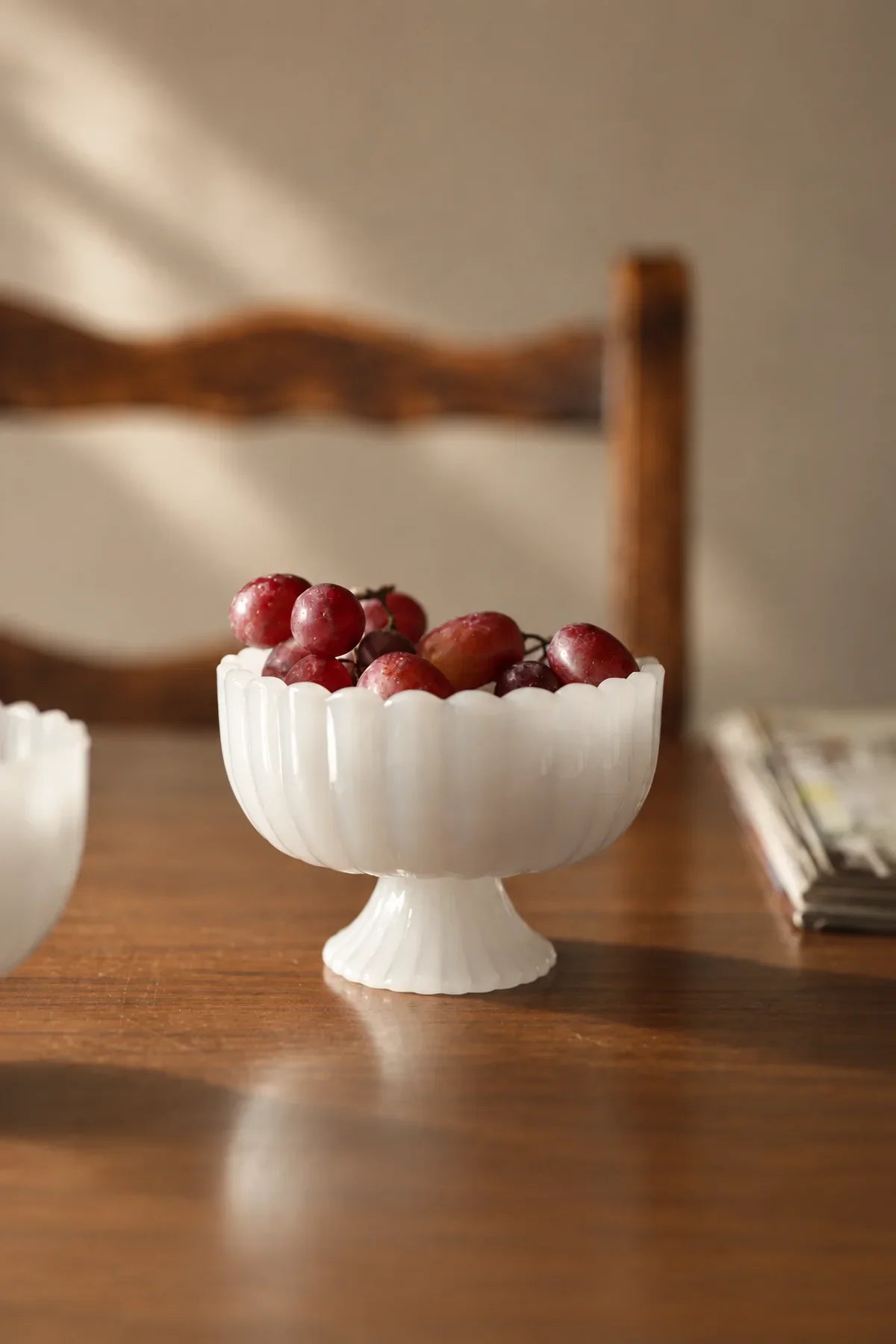 Parlor Bloom White Glass Footed Serving Bowl