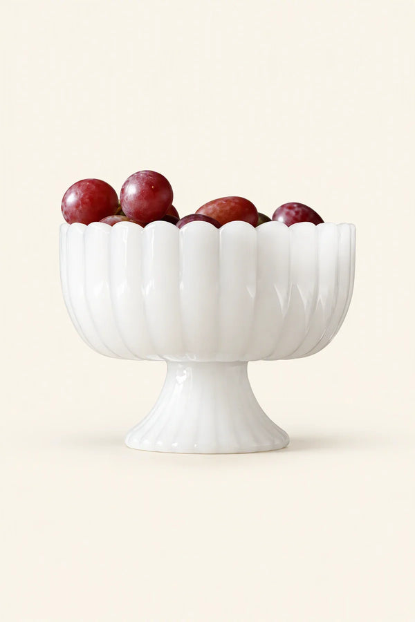 Parlor Bloom White Glass Footed Serving Bowl