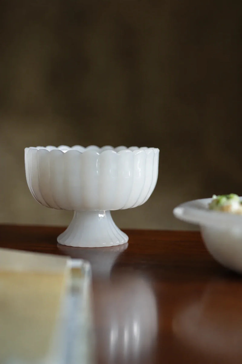 Parlor Bloom White Glass Footed Serving Bowl