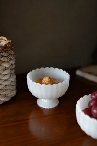 Parlor Bloom White Glass Footed Serving Bowl