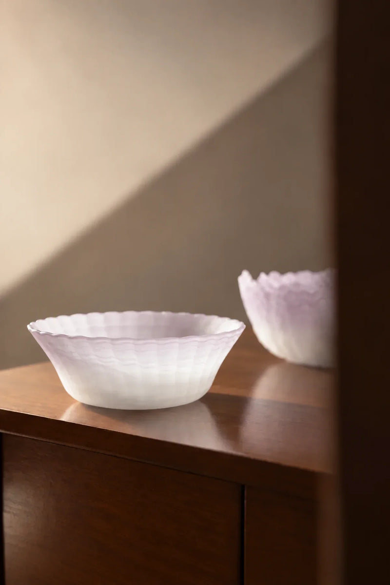 Petal Tide Blush Frosted Glass Dessert Bowl