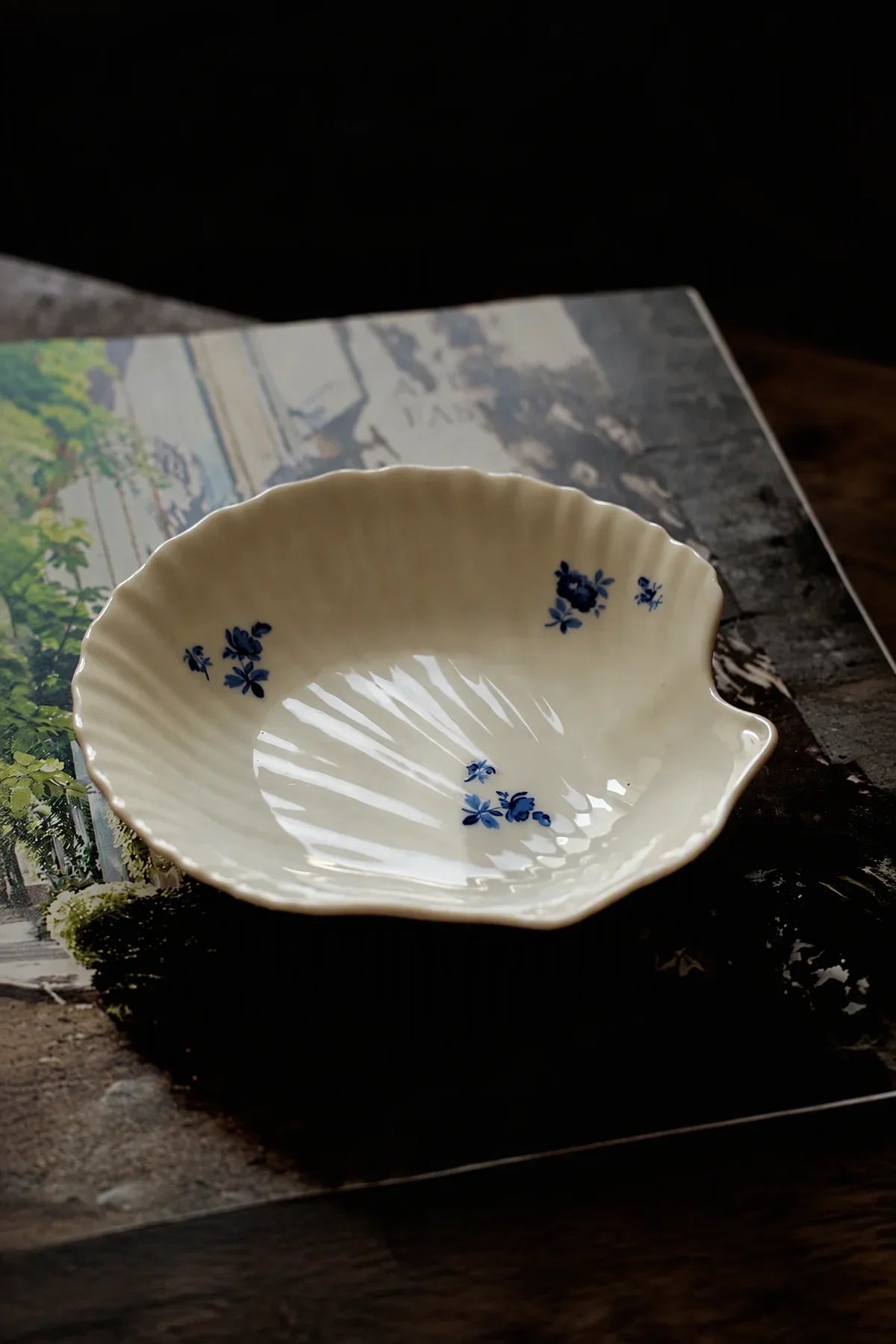 Tide Garden Blue-on-Ivory Ceramic Serving Bowl