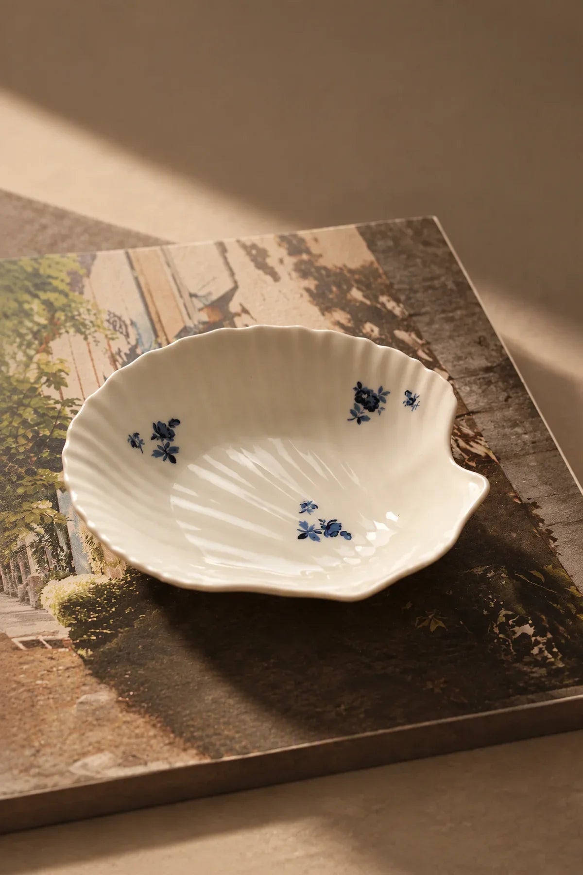 Tide Garden Blue-on-Ivory Ceramic Serving Bowl