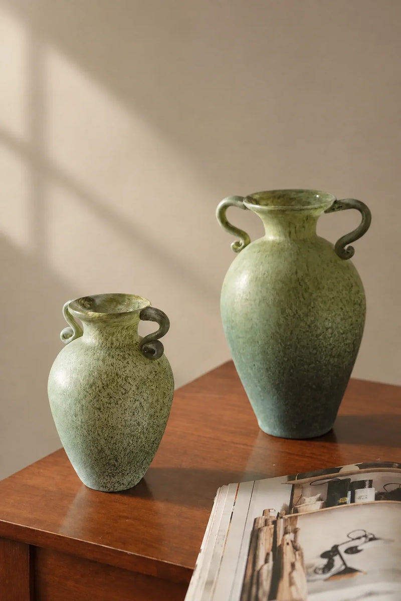 Garden Amphora Moss Green Glass Flower Vase