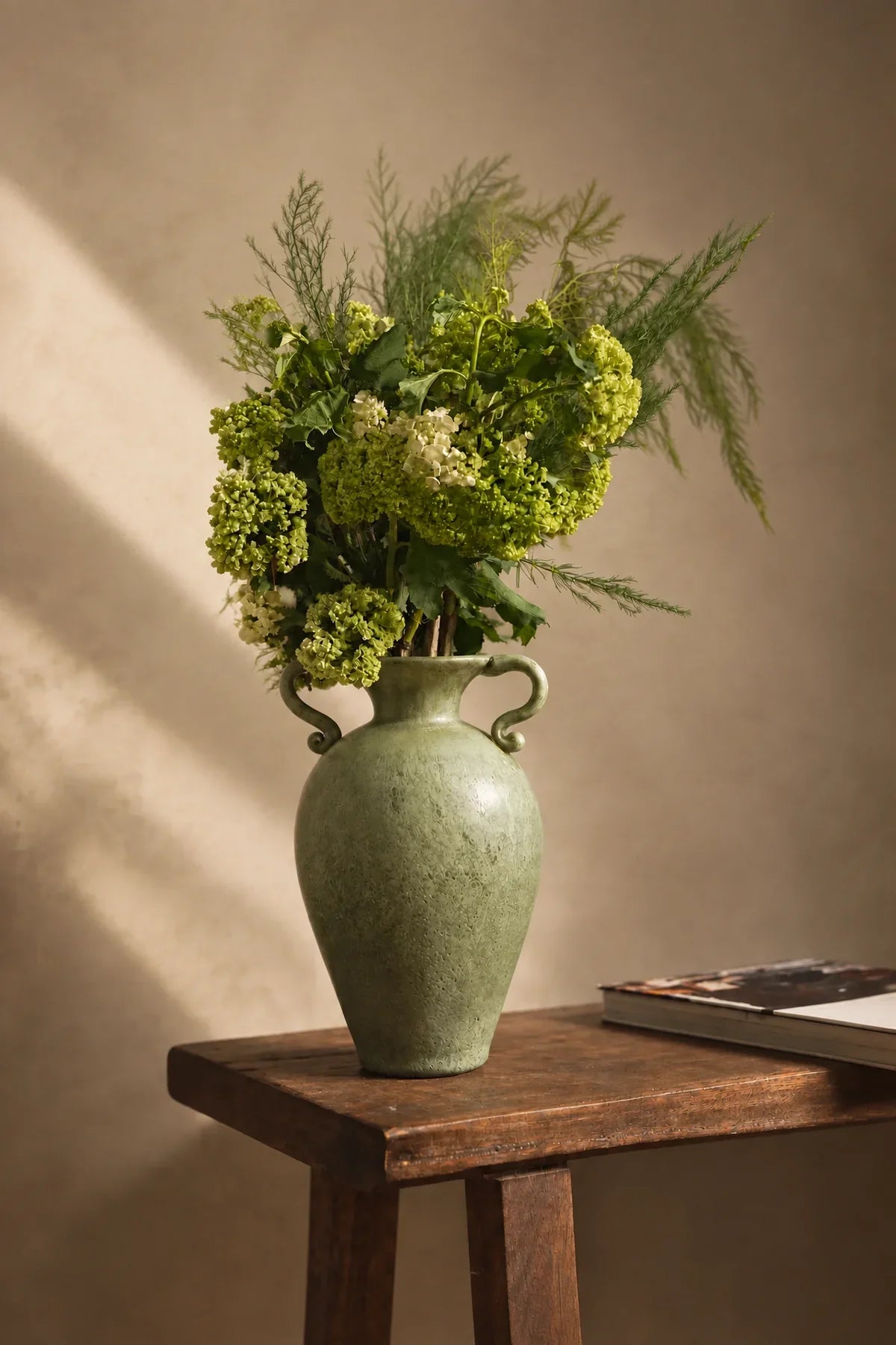Garden Amphora Moss Green Glass Flower Vase