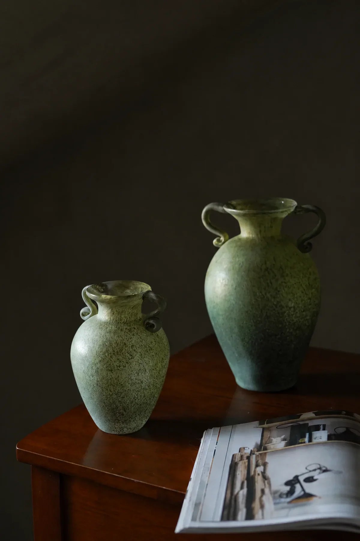 Garden Amphora Moss Green Glass Flower Vase