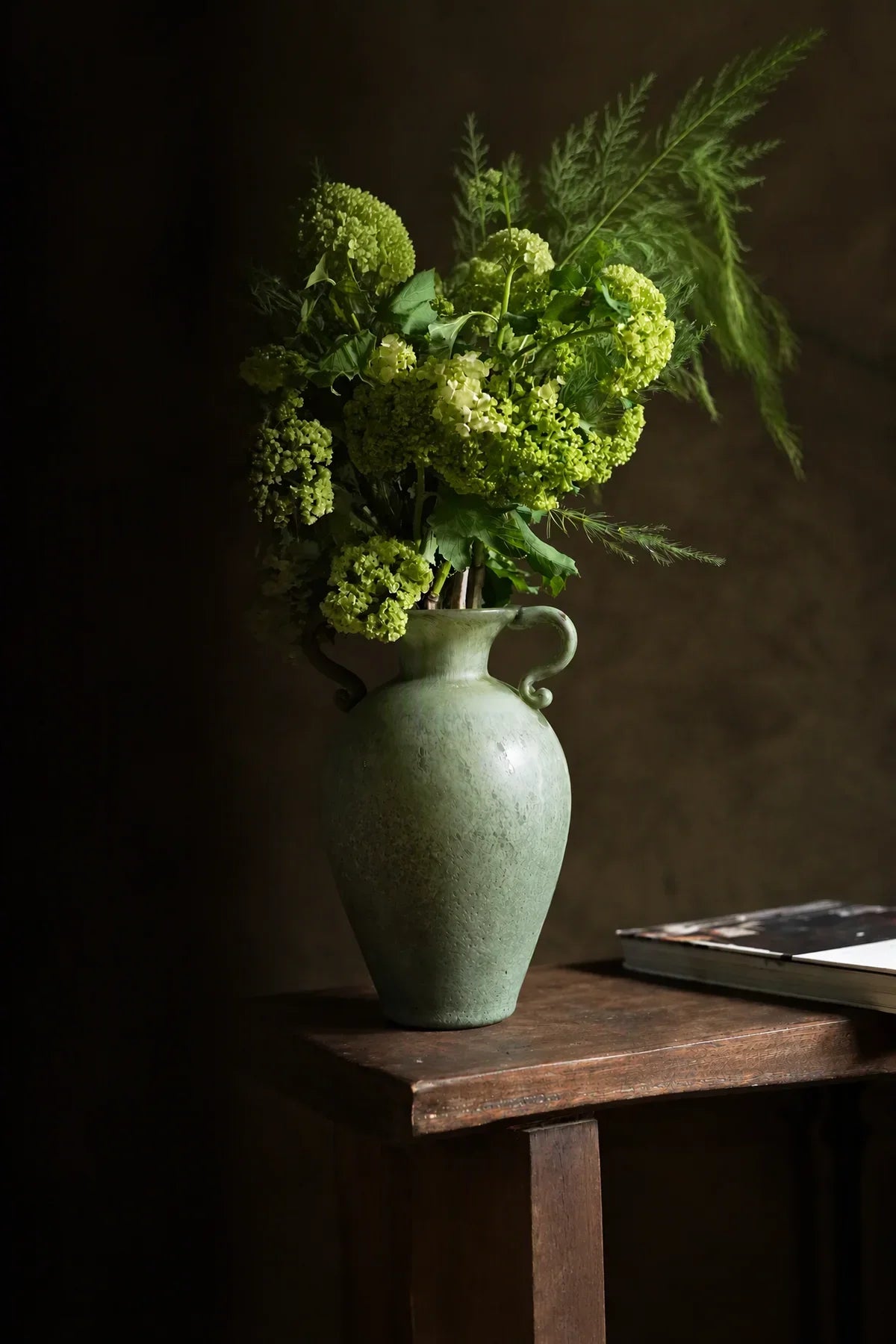 Garden Amphora Moss Green Glass Flower Vase