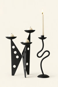 Shadow Play Black Ceramic Candle Holder