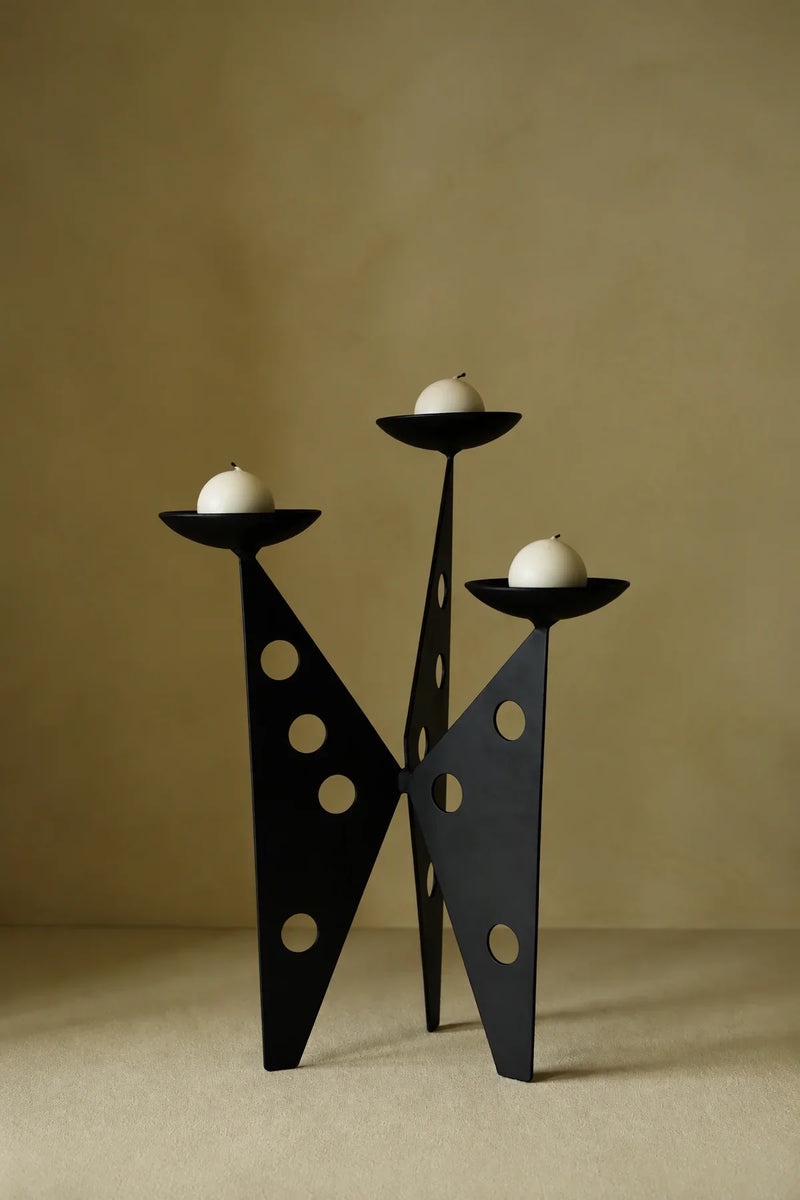 Shadow Play Black Ceramic Candle Holder