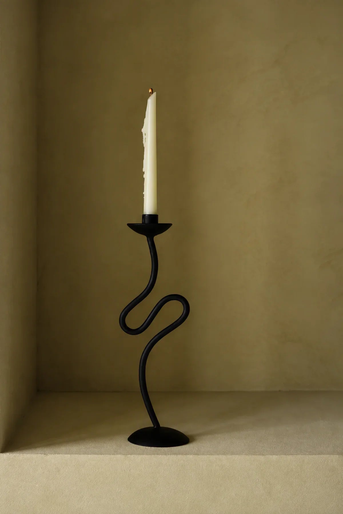 Shadow Play Black Ceramic Candle Holder