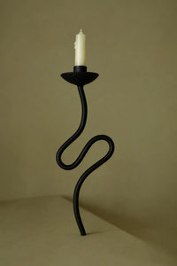 Shadow Play Black Ceramic Candle Holder