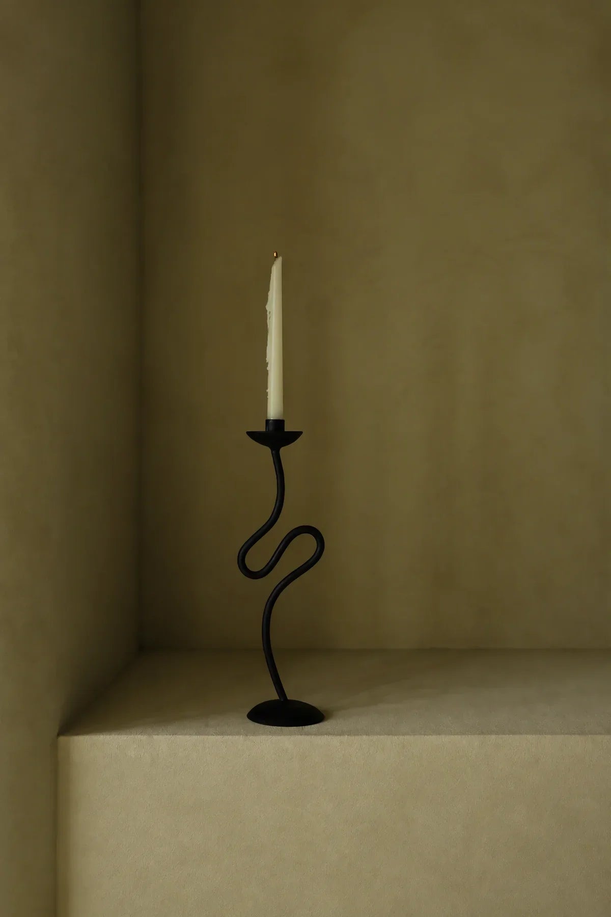 Shadow Play Black Ceramic Candle Holder