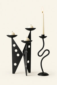 Shadow Play Black Ceramic Candle Holder