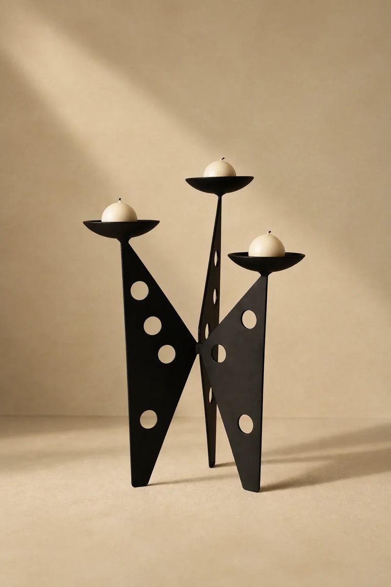 Shadow Play Black Ceramic Candle Holder