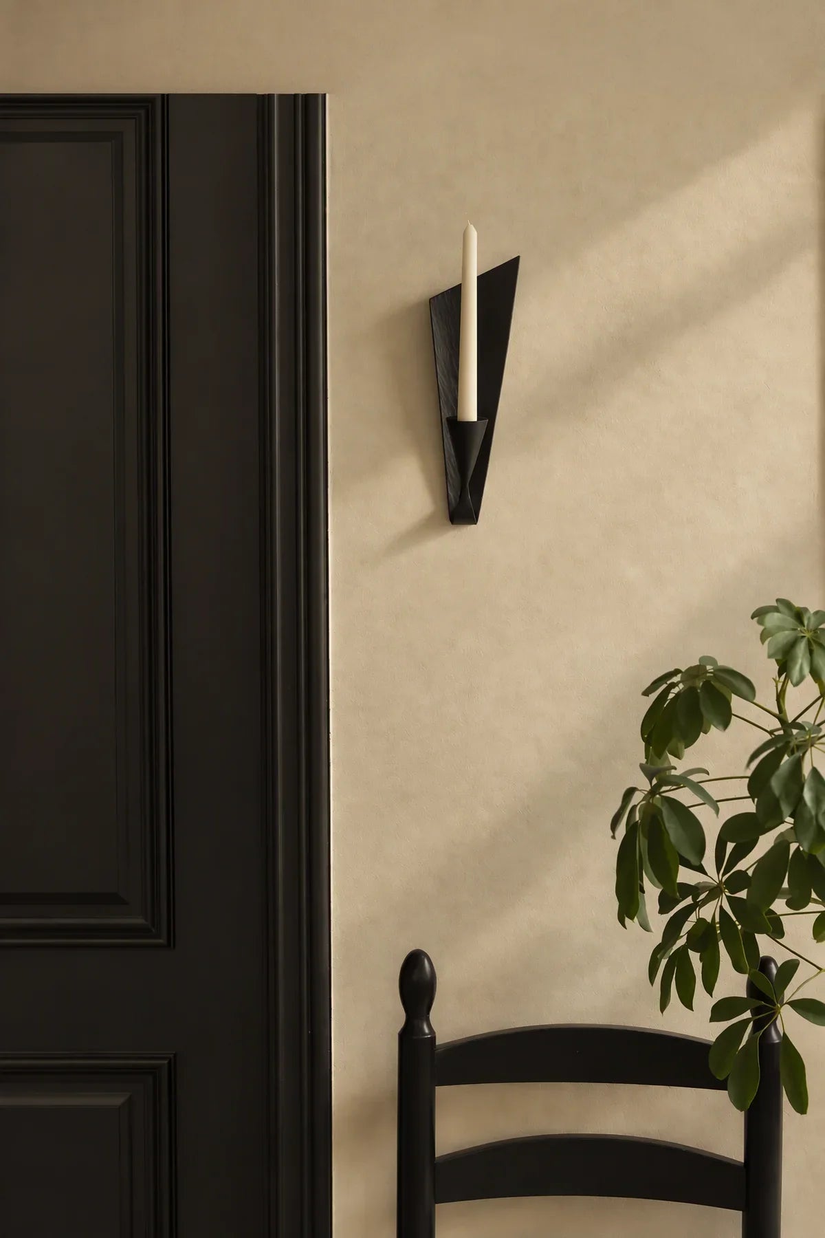 Shadow Play Black Ceramic Candle Holder