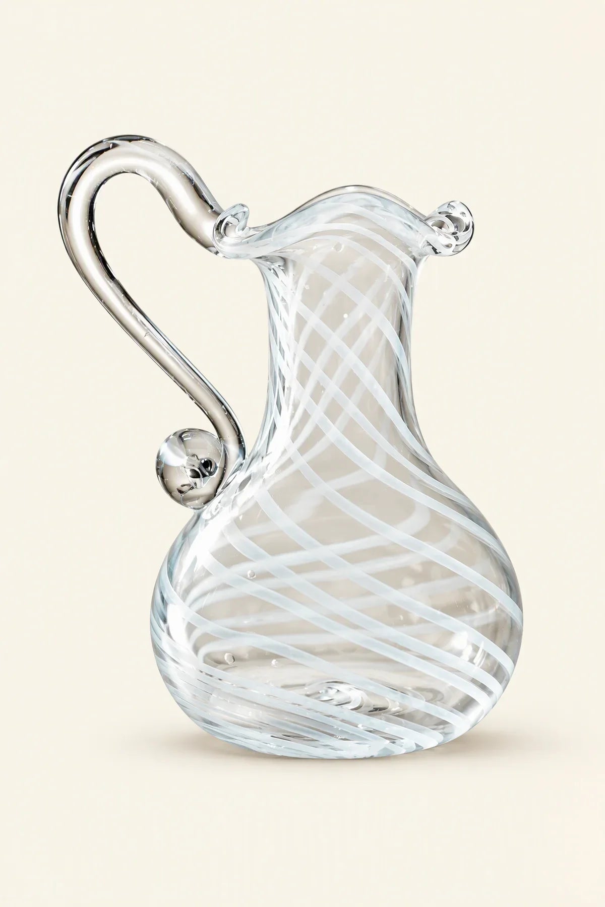 Ribbon Dance White-Swirl Glass Pitcher Vase