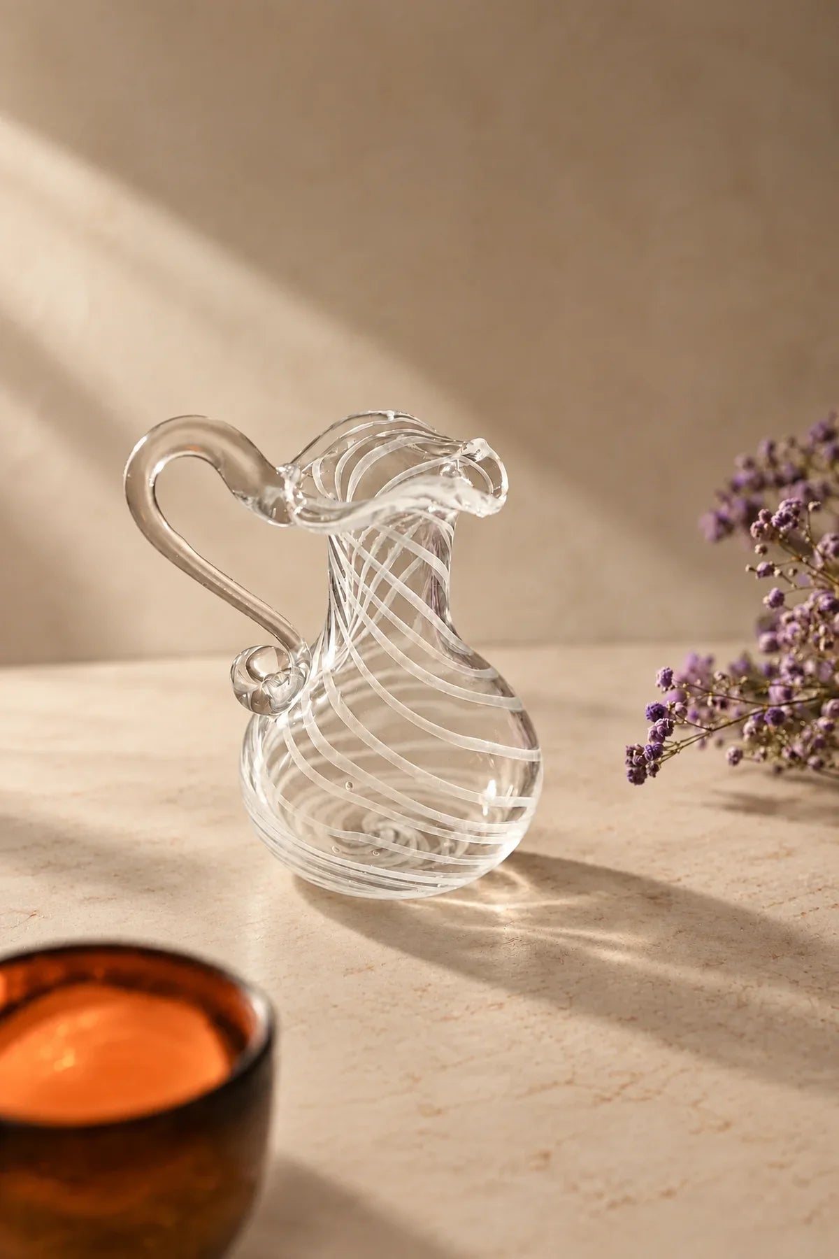 Ribbon Dance White-Swirl Glass Pitcher Vase