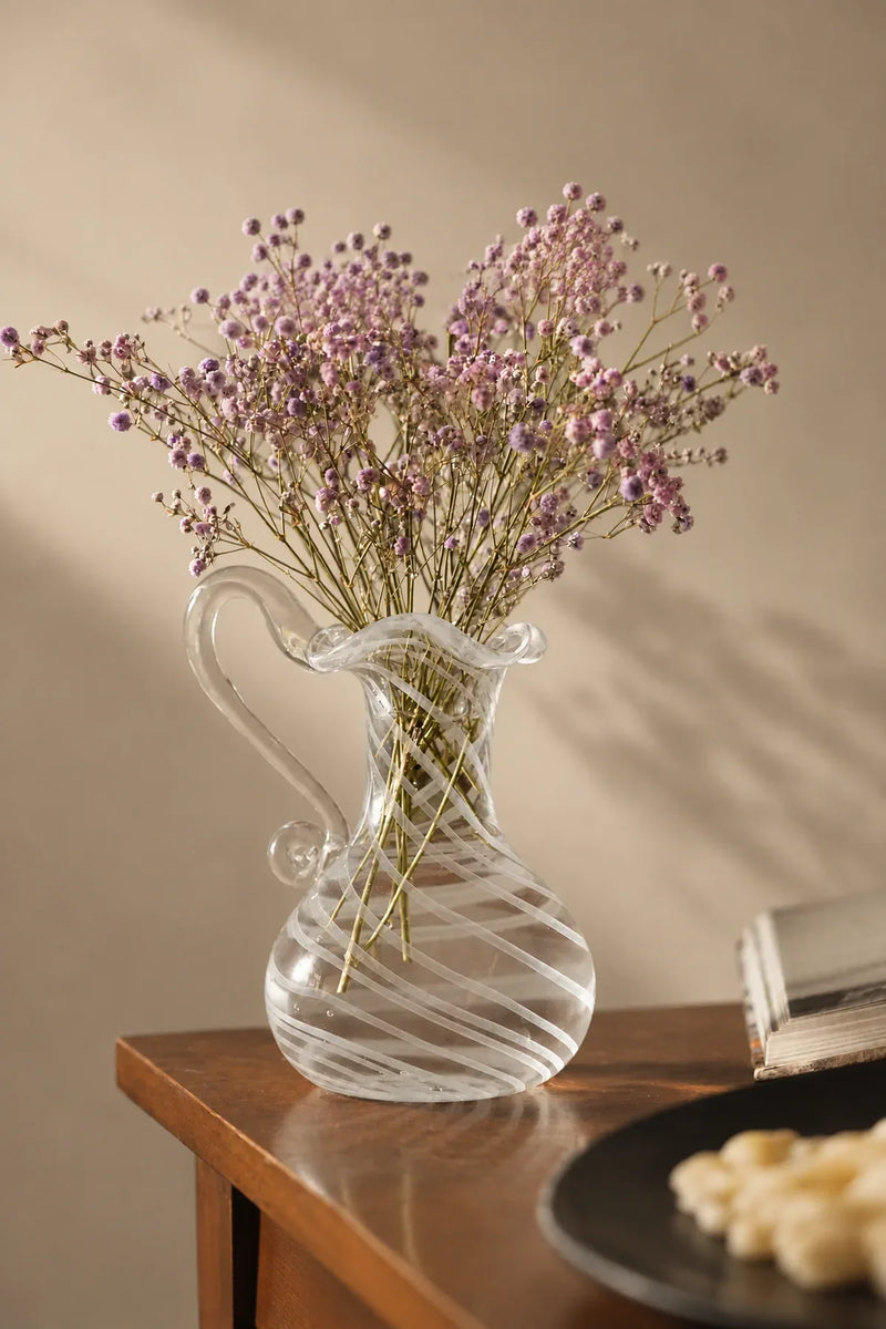 Ribbon Dance White-Swirl Glass Pitcher Vase