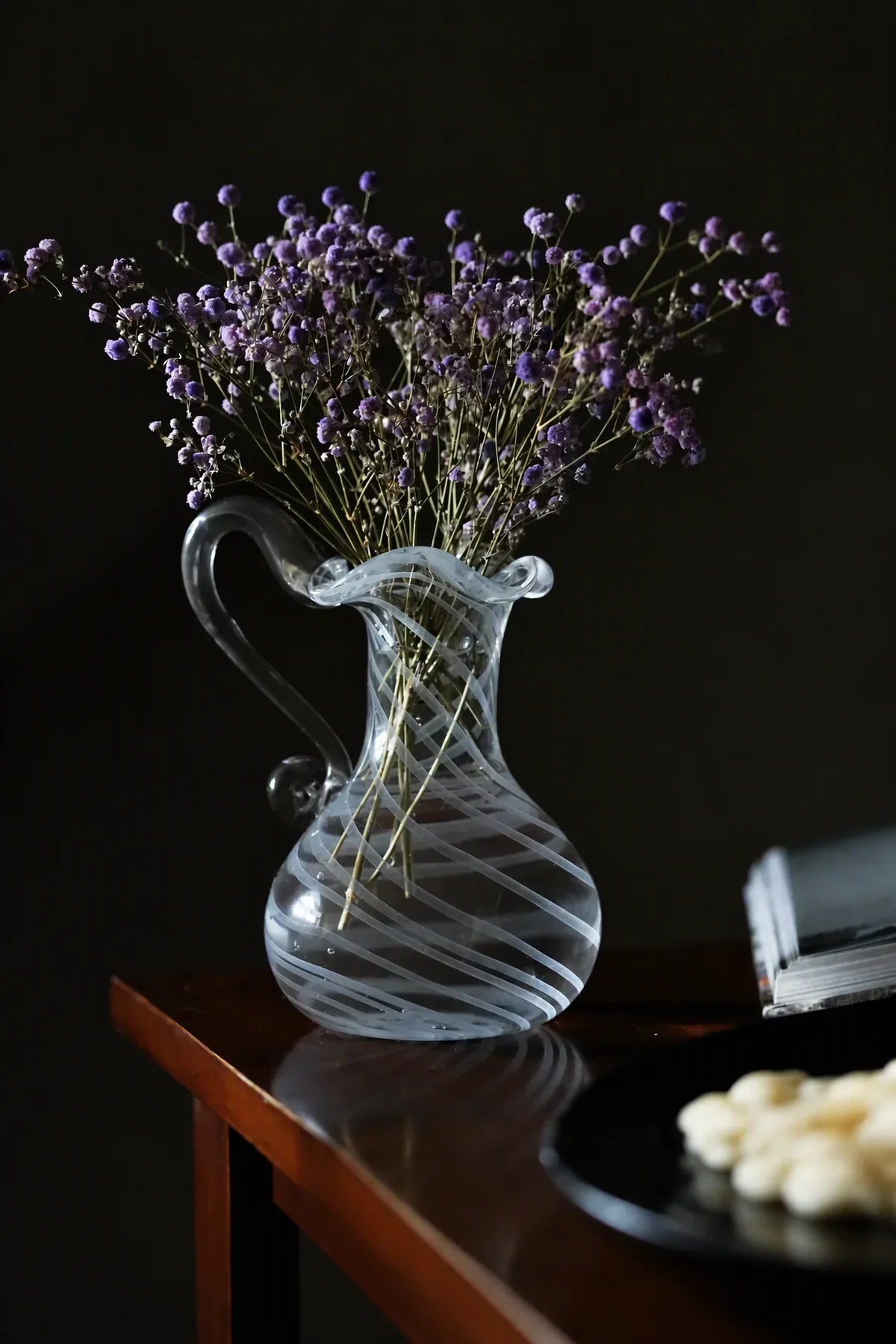 Ribbon Dance White-Swirl Glass Pitcher Vase