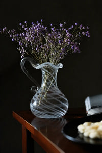 Ribbon Dance White-Swirl Glass Pitcher Vase