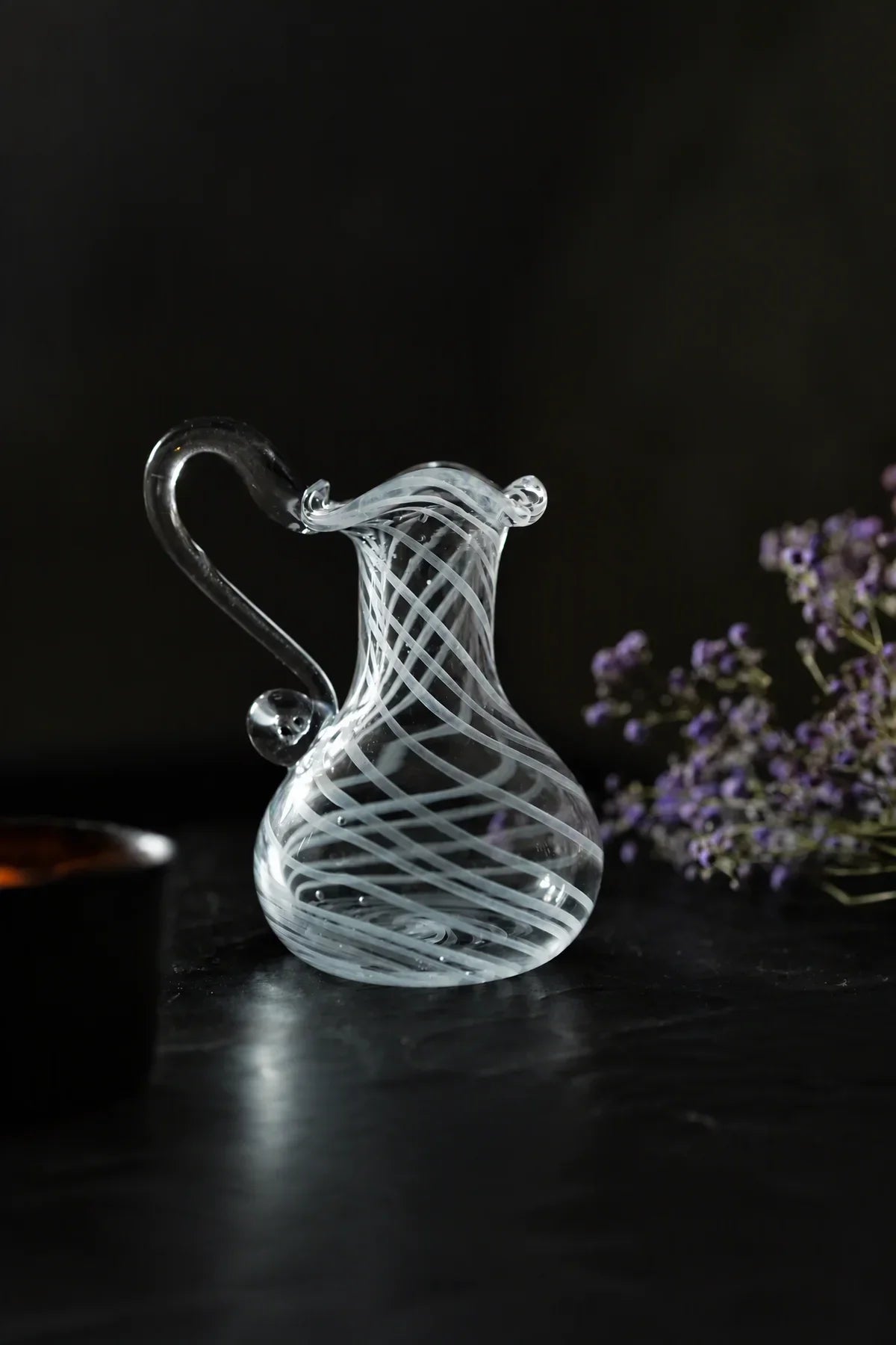 Ribbon Dance White-Swirl Glass Pitcher Vase