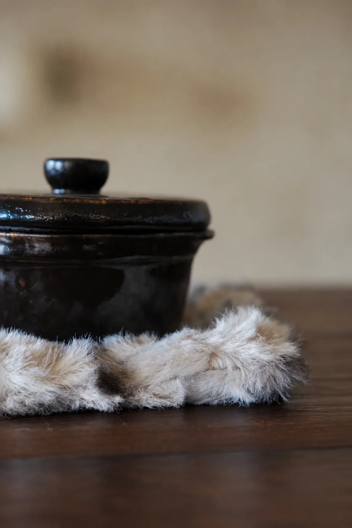 Winter Nest Grey Faux-Fur Coaster