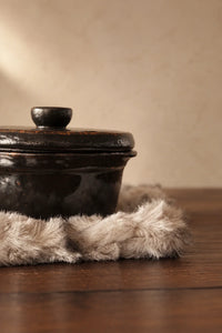 Winter Nest Grey Faux-Fur Coaster