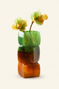 Forest Floor Green and Amber Glass Flower Vase